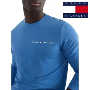 【Tommy Hilfiger】男生圓領長袖上衣 柔軟彈力針織運動衫 薄款素面標誌T恤 休閒圓領衫(黎明藍)