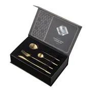 Brushed Yellow Gold 24PCS Cutlery Set Tableware Knife Fork Spoon Stainless Steel Dinner Gift Box