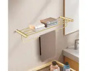 2-in-1 Towel Rail 600mm Round Bathroom towel rack with shelf drying rack Gold
