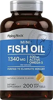 Piping Rock Mini Fish Oil Softgels 1300mg | 200 Mini Lemon Flavor Softgels | Omega-3 Supplement | Non-GMO, Gluten Free