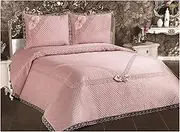 Poppy Quilted French Laced Bedspread Powder-Chic Design with Elegant Touches Your Gorgeous Bed Cover Free SHİPPİNG