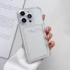 Case For iPhone 15 14 Pro Max 13 12 11 XR Shockproof Card Holder Clear TPU Cover