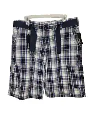 Buffalo David Bitton Shorts Mens 36 Blue Plaid Handrew Cargo NEW