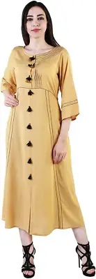 Vihaan Impex Stylish Women Rayon Kurti Three Fourth Sleeve_Gold Tops Dress Shirt
