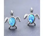 Blue Fire Opal Sea Turtle Tortoise Silver Stud Earrings Women’s Jewellery Gift