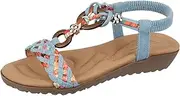 [Jo & Joe] Ladies Beaded T-bar Low Wedge Sandals - Marrakesh