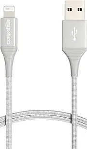 Amazon Basics iPhone Charger Cable, Nylon USB-A to Lightning, MFi Certified, for Apple iPhone 14 13 12 11 X Xs Pro, Pro Max, Plus, iPad, 10,000 Bend Lifespan, Silver, 91cm