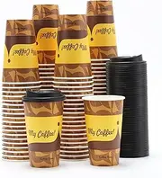 Tamone 100 Pack 16 oz Disposable Coffee Cups with Lids, Paper Coffee Cups with Lids, Cold/Hot Drinking Paper Cups for Coffee, Water, Juice or Tea, Disposable Paper Cups for Home, Office, Store, Cafe