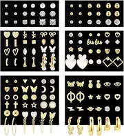 [FANDY] 70 Pairs Gold Stud Earrings Set for Women Multipack, Trendy Hypoallergenic Pearl Cubic Zirconia Multiple Piercings Earrings Packs, Chunky Hoops Earrings for Teen Girls