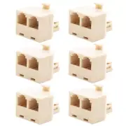 6 Pcs RJ11 6P4C Telephone Phone Line 1 Male to 2 Female T Modular Adapter Ivory