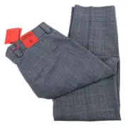 HUGO BOSS Blue Plaid TOM 232X Flat Front Wool Blend Stretch Dress Pants 36 R NWT