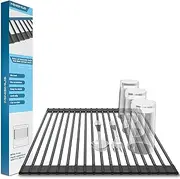 Minismus Over The Sink Dish Drying Rack - Sink Drying Rack - Sink Rack - Heat Resistant and Dishwasher Safe - Metal core Covered in Silicone - Dish Rack - 18 Tubes - 33x43cm (Black)