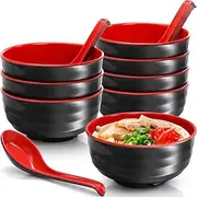 [Pumtus] 8 Pack Melamine Noodle Soup Bowls, 32OZ Large Japanese Ramen Bowl Set with Spoon, Miso Soup Cereal Bowls for Ramen, Udon, Soba, Pho and Soup