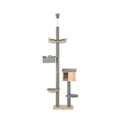 Costway 5-Tier Tall Wooden Cat Tree Tower Cat Climbing Furniture - Natural