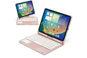 WASSUP For iPad 10th Gen 10.9 inch 2022 Keyboard Case 360 Rotatable Backlit Keyboard with Pencil Holder-Rose Gold