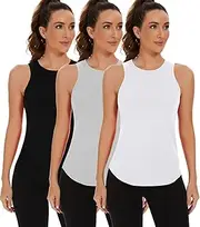 [TAIPOVE] Womens Workout Tank Tops Pima Cotton High Neck Muscle Shirt Mesh Back Running Yoga Gym Tops Multipack