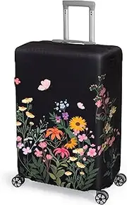 [MHJY] Suitcase Cover Washable Luggage Covers for Suitcase TSA Approved Elastic Luggage Protector Cover Scratch Resistant Travel Fits 18-32 Inch Luggage, Black Flower, S(18-20inch suitcase)