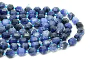 Natural Sodalite Faceted Round Double Terminated Points Energy Gemstone Beads