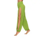 Nevenka Women's Yoga Harem Pants Casual Loose Side Slit Hippie Long Pants-Green-8006