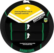 Sperling South Sydney RABBITOHS Official NRL Steering Wheel Cover and Seat Belt Cover Set