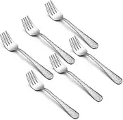 TeamFar Toddler Forks, Stainless Steel Toddler Utensil Silverware Baby Forks for Self Feeding at Home & Preschool, Healthy & Non Toxic, Mirror Polished & Hammered Handle, Dishwasher Safe, Set of 6