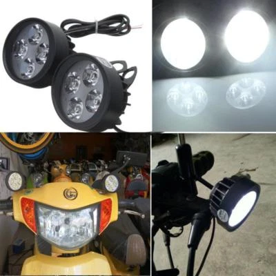 2x Motorcycle LED Driving Spotlight Spot Mirror Mount Head Light Lamps White