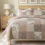SLPR Secret Garden 3-Piece Real Patchwork Cotton Quilt Set (Queen) | with 2 Shams Pre-Washed Reversible Machine Washable Lightweight Bedspread Coverlet