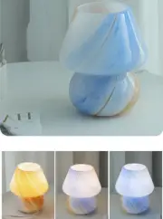 Mushroom Lamp Glass Table Bedside Striped Translucent Vintage Style Light