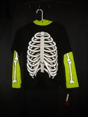 NWT TONY HAWK UNISEX HOODED SKELETON SHIRT/HALLOWEEN SZ S BLK & GREEN