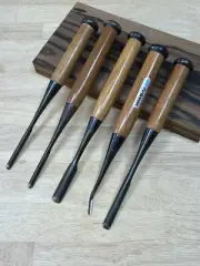 Japanese 5 Piece Wood Carving Chisel Set. NOS.