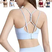 [WWPriseup] Sports Bras for Women/Girls U-Neck Double Spaghetti Straps Criss Cross Running Bra for Gym Yoga Running Sports,S, Light Blue