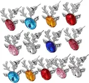 ABOOFAN 14pcs Women Ear Studs Post Earrings Green Deer Earrings Christmas Reindeer Earrings Antlers Earrings Xmas Crystal Ear Enamel Antler Earrings Jewelry Body 3D