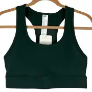 NWT Fabletics Sz M On-The-Go Medium Impact Sports Bra Racerback Pocket Dark Pine