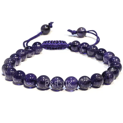 Amethyst Crystal Bracelet - 8mm Beads - Adjustable Macrame String - No Metal