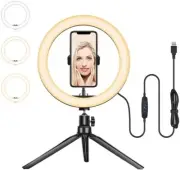 10" Ring Light with Stand & Phone Holder Selfie 3 Color Temperature Dimmable