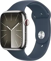 [Apple] Watch Series 9 [GPS + Cellular 45-mm] Smartwatch with Stainless Steel Case with Silver Sport Band S/M