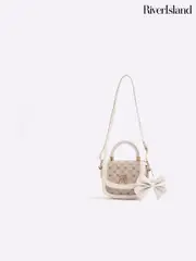 River Island Brown Girls Faux Leather Bow Monogram Bag (F96561) | $46