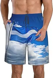 [OAROK] Blue Honduras Flag Men's Casual Beach Shorts Quick Drying Shorts Men's Stretch Swim Trunks Daily Wear Style, White, Small
