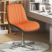 Modern Armless Orange PU Leather Vanity Stool, Rotating Function and Ergonomic Design, Makeup Vanity
