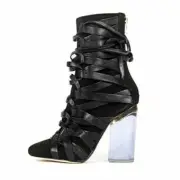 Lust For Life Women's Fanatik Lucite Glass Heel Lace Up Ankle Boot