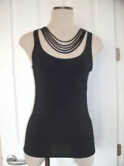 josie Natori Intimates EDGE Black Stretch Rayon Silk Trim Shelf Bra Camisole - M