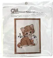 Vintage Columbia Minerva Crewel Picture Kit Kitten and Mouse 100% Wool Yarn