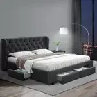 King Size Upholstered Bed Frame Tufted Headboard Steel Frame W/ Storage Drawers