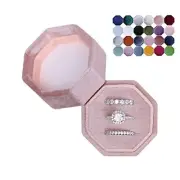 Velvet 3 Slots Jewelry Ring Box Engagement Wedding Box 3 SLOTS Blush Peach