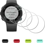 [4 Pack] Screen Protector for Garmin Swim 2 Swimming Smartwatch + Silicone Anti-dust Plugs, Tempered Glass Anti-Scratch Bubble-Free