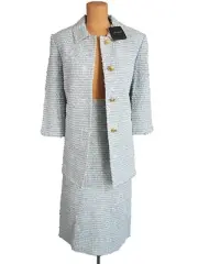 NWT ST. JOHN Knits Blue Multi Tweed Topper Jacket Blazer Skirt Suit sz 12 $2390