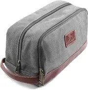 [Seemeroad] Travel Toiletry Bag for Men and Women, Canvas Toiletry Organizer Water-Resistant Vegan Leather, Hanging Dopp Kit Shaving Bag for Toiletries Accessories (Grey, Large)