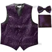 New Vesuvio Napoli Men's paisley Tuxedo Vest_Bowtie & Hankie dark purple formal