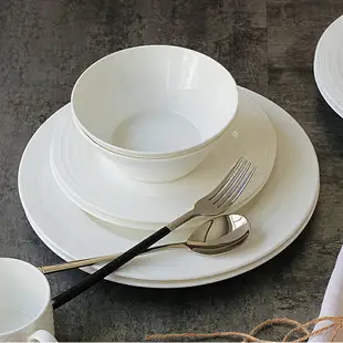 維爾系列唐山骨瓷浮雕西餐餐具4件套西餐盤湯碗牛排意面盤子