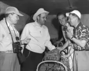 Promoter racecar owner J C Agajanian talks members media 1950s Aga- Old Photo